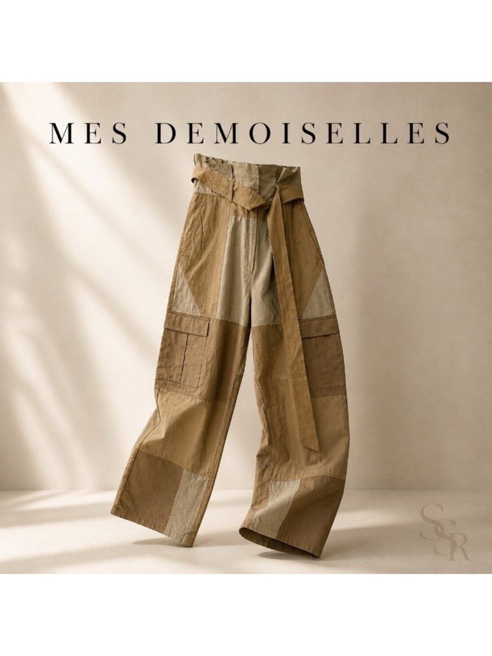 NWT Mes Demoiselles Bendan Patchwork Cargo Pant Beige Size 34/2 | French Designe